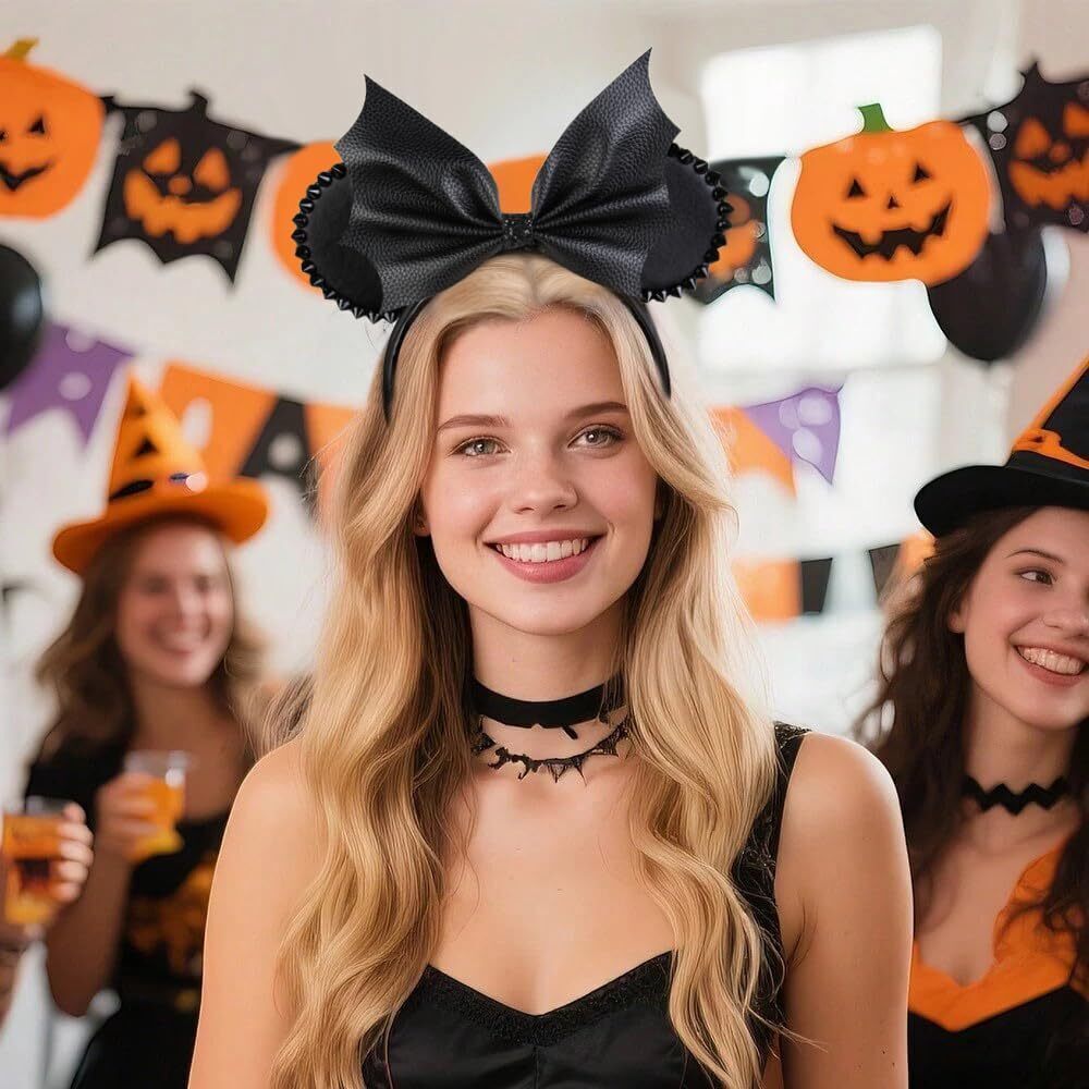 7163 Halloween Mouse Ears Headbands Black Bat Mouse ear Headband Cute Mouse - Picture 6 of 7